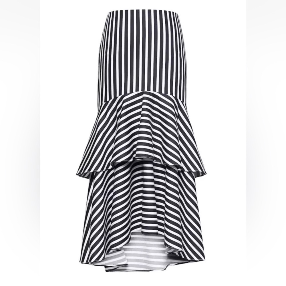 Banana Republic Cascade Poplin Stripe Tiered High Low Midi Skirt Size 2
